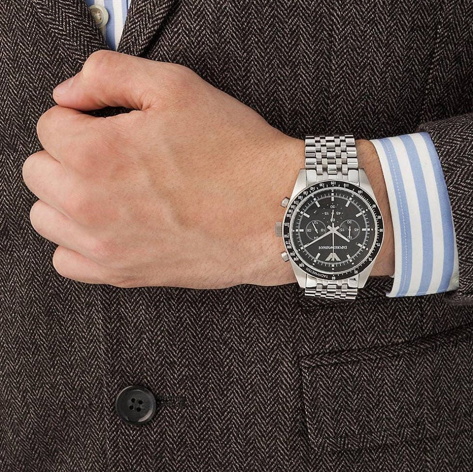 Emporio Armani AR5988 Tazio Men's Silver & Black Chronograph - SJR London Timepiece