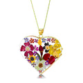 Mixed Flower Heart Pendant Necklace - Gold plated Silver