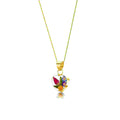 Mixed Flower Small Heart Pendant Necklace - Gold plated Silver