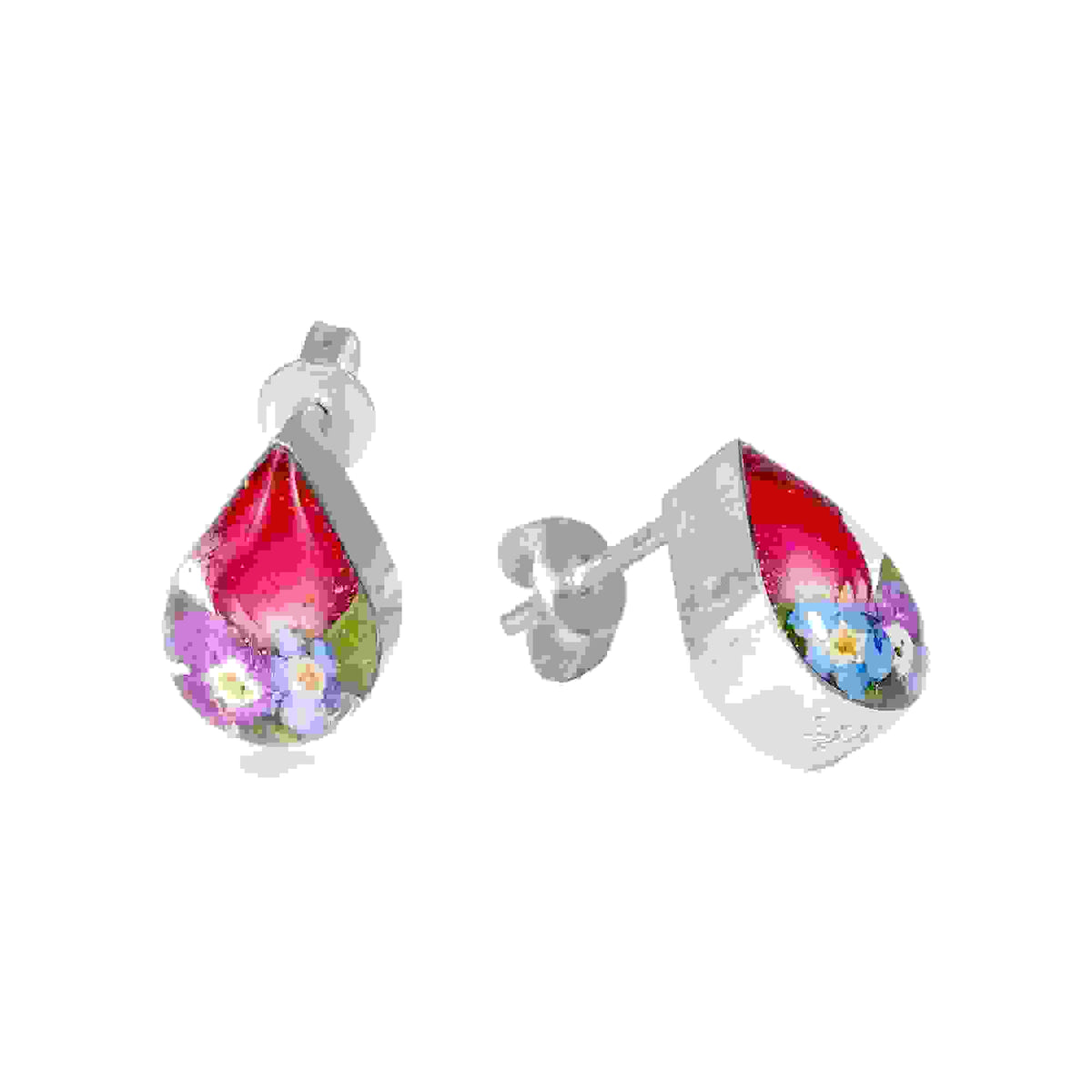 Mixed Flower Teardrop Stud Earrings