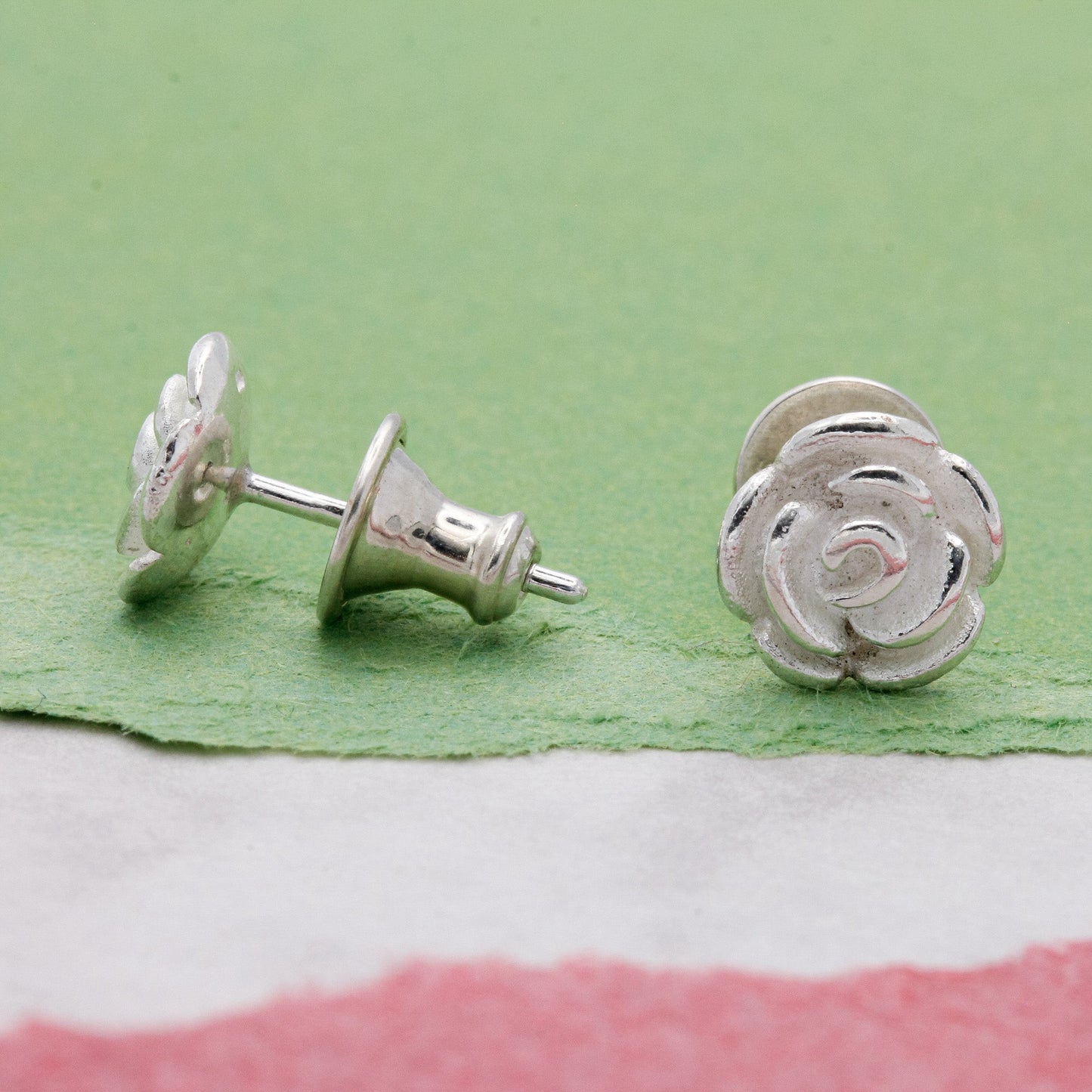 Rose Flower Silver Stud Earrings