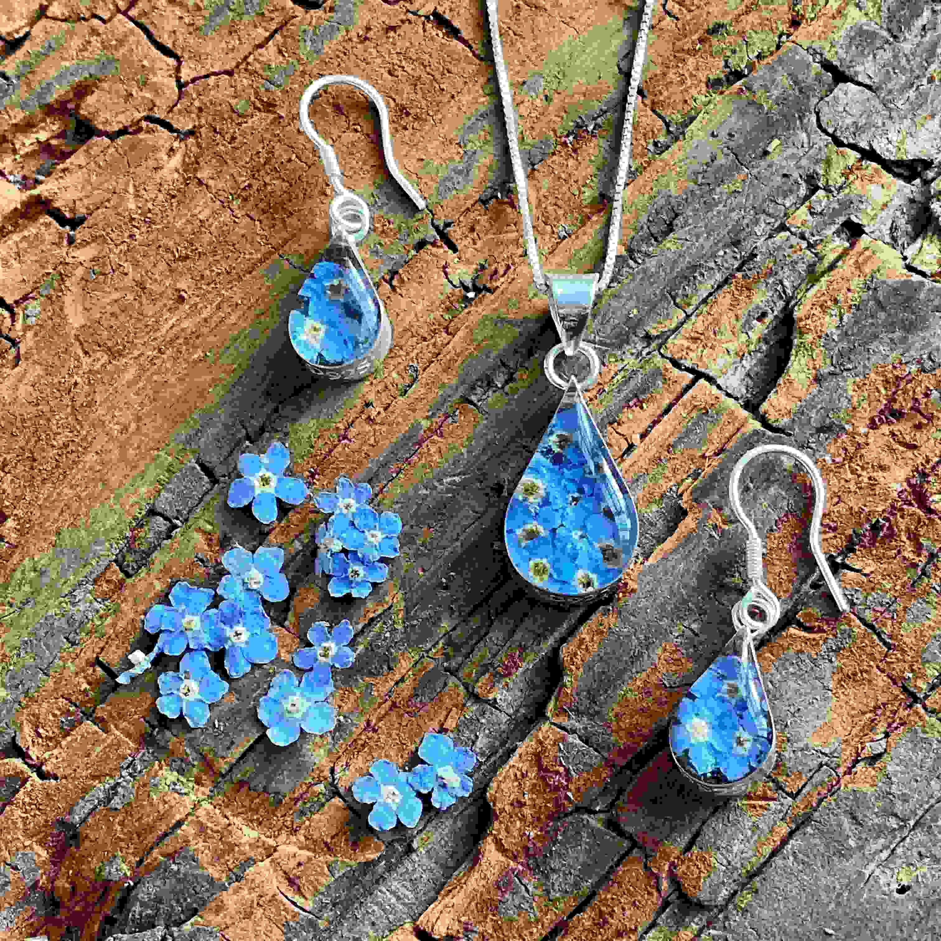 Forget-Me-Not Necklace Teardrop Pendant