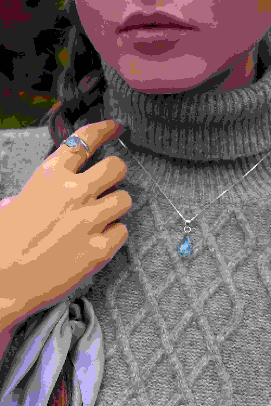 Forget-Me-Not Necklace Teardrop Pendant