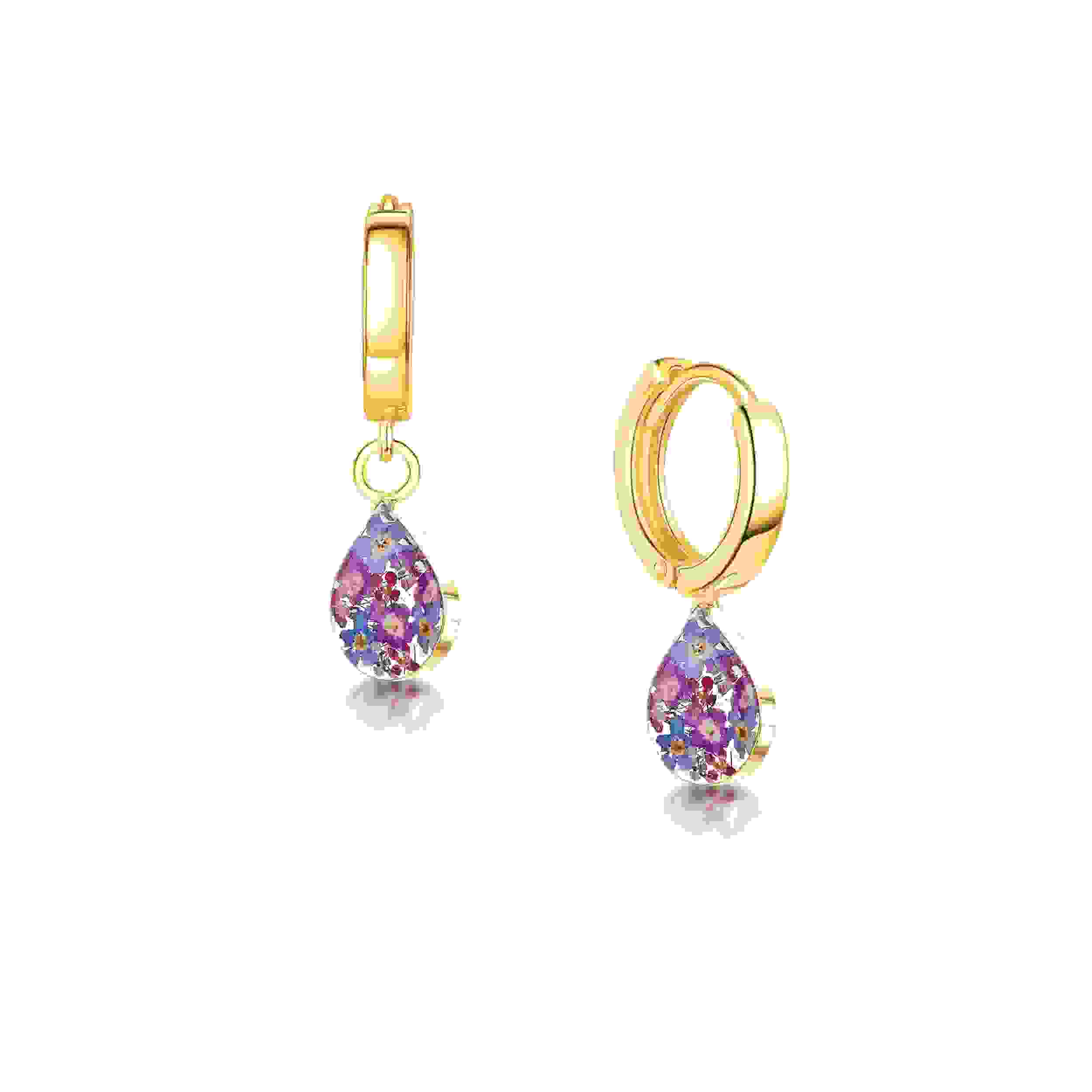 Purple Flower Huggie Earrings