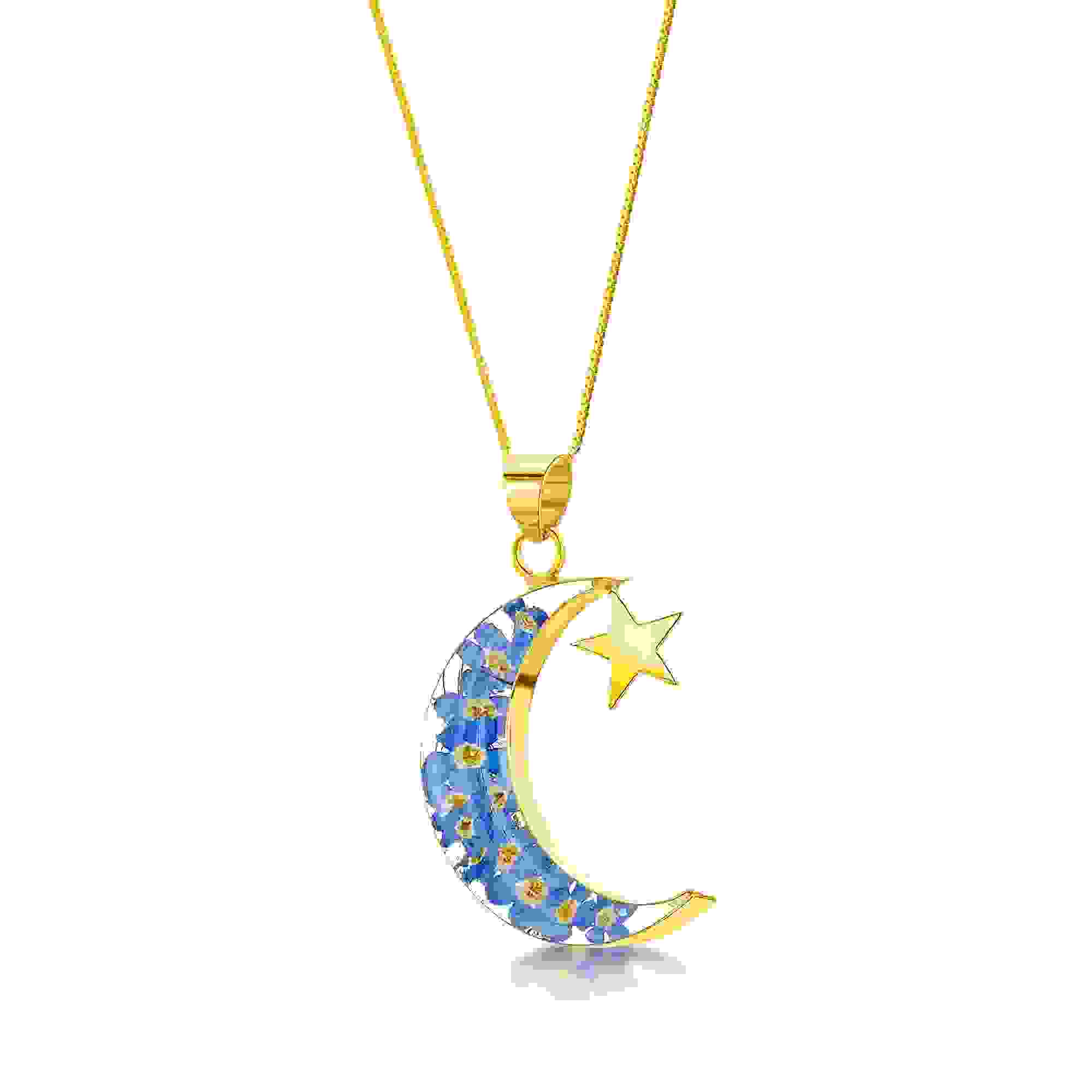 Forget-Me-Not Moon & Star Pendant Necklace