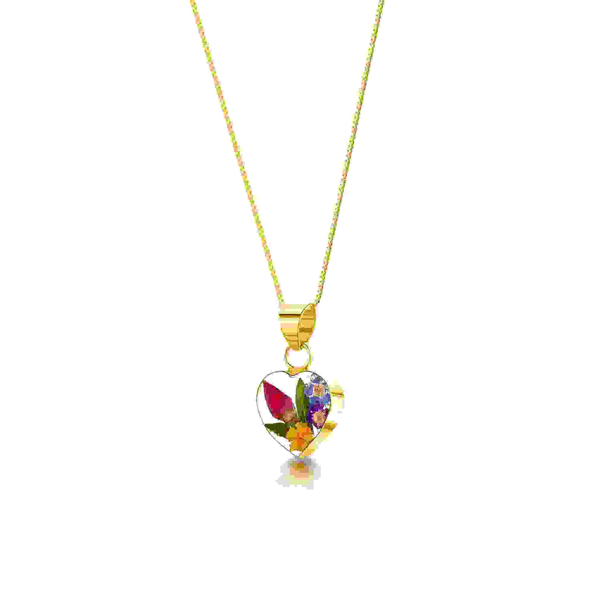 Mixed Flower Heart Pendant Necklace