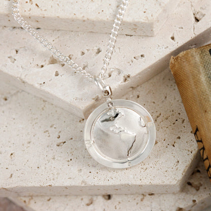 Americas Map Globe Personalised St Christopher - Silver Chain