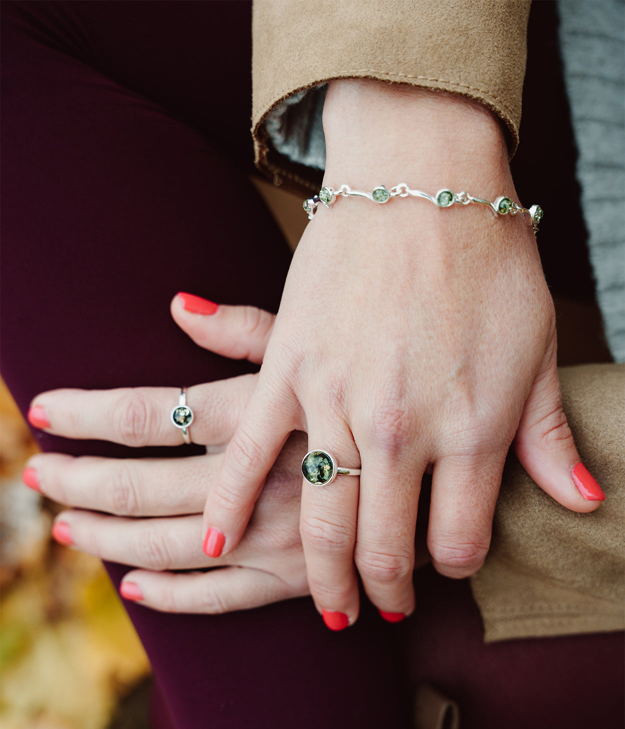 Bracelet minimaliste vert ambre