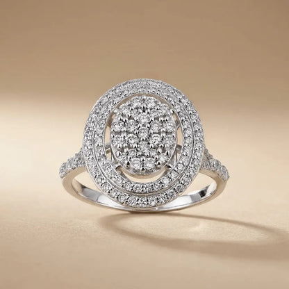 14ct/14K White Gold Natural Diamond Ring – Oval Diamond Halo