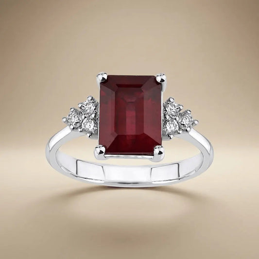 14ct/14K White Gold Natural Ruby & Diamond Ring – Emerald Cut Ruby Diamond