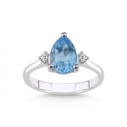 14ct/14K White Gold Natural Topaz & Diamond Ring – Pear Cut Topaz Diamond 1.95ct