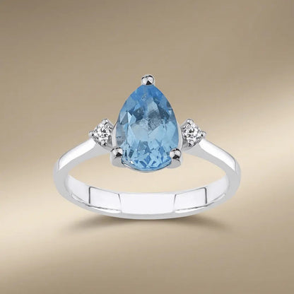 14ct/14K White Gold Natural Topaz & Diamond Ring – Pear Cut Topaz Diamond 1.95ct