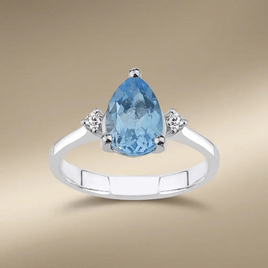 14ct/14K White Gold Natural Topaz & Diamond Ring – Pear Cut Topaz Diamond 1.95ct