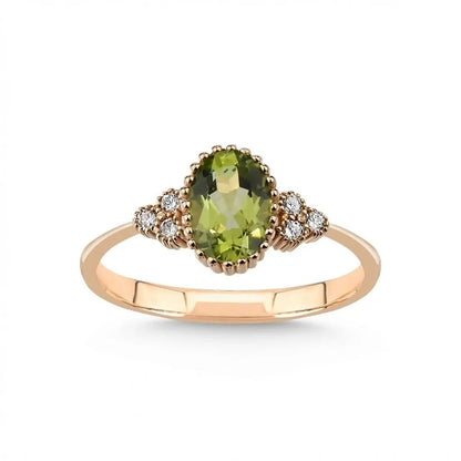 14ct/14K Rose Gold Natural Peridot & Diamond Ring – Peridot Diamond 0.83ct