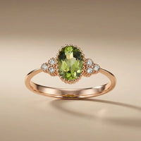 14ct/14K Rose Gold Natural Peridot & Diamond Ring – Peridot Diamond 0.83ct