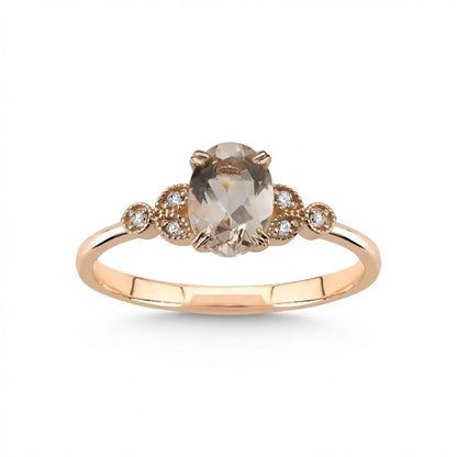 14ct/14K Rose Gold Natural Morganite & Diamond Engagement Ring – Morganite Diamond 0.6ct