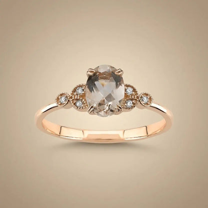 14ct/14K Rose Gold Natural Morganite & Diamond Engagement Ring – Morganite Diamond 0.6ct
