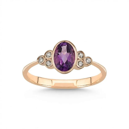 14ct/14K Rose Gold Natural Amethyst & Diamond Ring – Amethyst Diamond 0.54ct