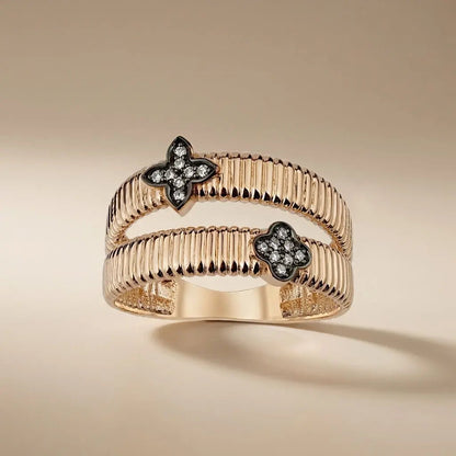 14ct/14K Rose Gold Natural Diamond Ring – Double Clover Diamond