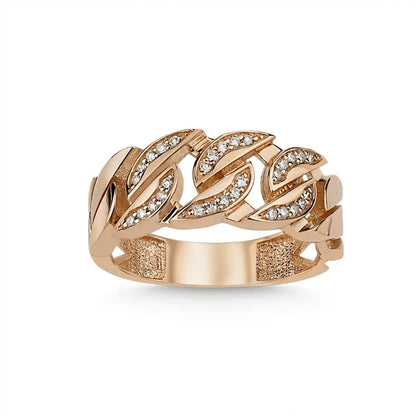 14ct/14K Rose Gold Natural Diamond Ring – Diamond Leaf Link