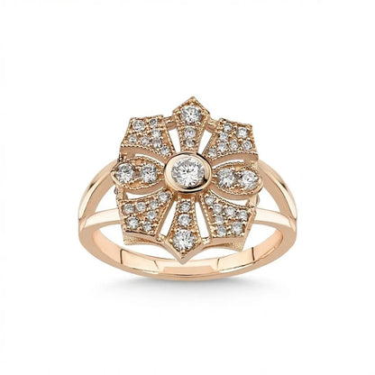 14ct/14K Rose Gold Natural Diamond Ring – Vintage Floral Diamond