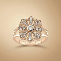14ct/14K Rose Gold Natural Diamond Ring – Vintage Floral Diamond