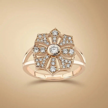 14ct/14K Rose Gold Natural Diamond Ring – Vintage Floral Diamond