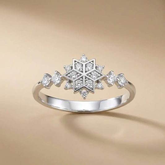 14ct/14K White Gold Natural Diamond Ring – Snowflake Diamond