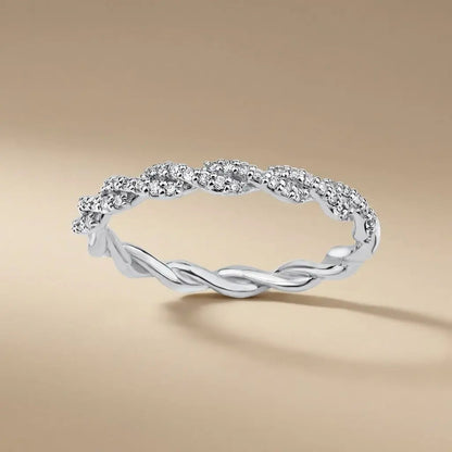 14ct/14K White Gold Natural Diamond Ring – Twisted Pavé Diamond