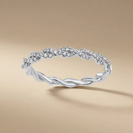 14ct/14K White Gold Natural Diamond Ring – Twisted Pavé Diamond
