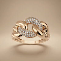 14ct/14K Gold Natural Diamond Ring – Pavé Link Diamond