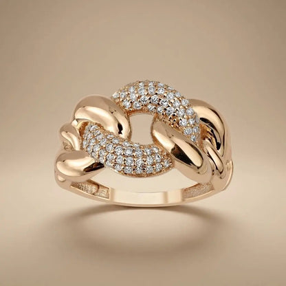 14ct/14K Gold Natural Diamond Ring – Pavé Link Diamond