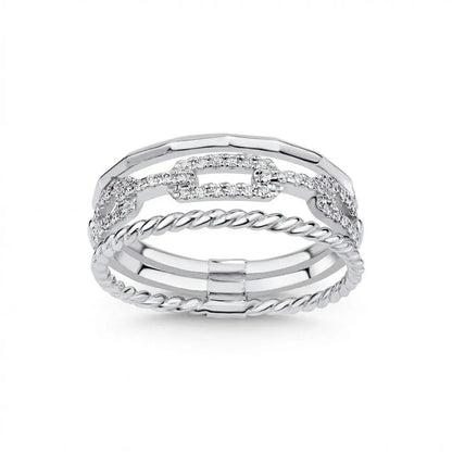 14ct/14K White Gold Natural Diamond Ring – Triple Pavé Diamond