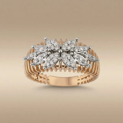 14ct/14K Gold Natural Diamond Ring – Floral Cluster Diamond Statement
