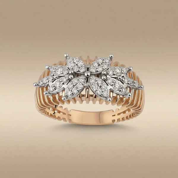 14ct/14K Gold Natural Diamond Ring – Floral Cluster Diamond Statement