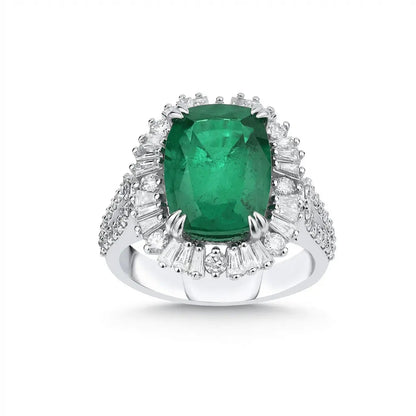 14ct/14K White Gold Natural Emerald & Diamond Ring – Emerald Halo 4.78ct
