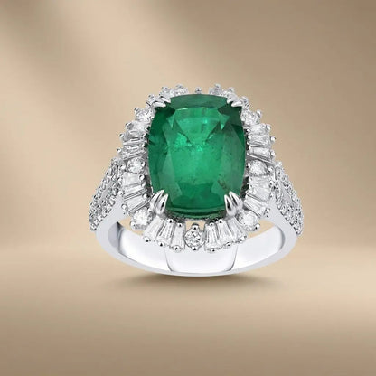 14ct/14K White Gold Natural Emerald & Diamond Ring – Emerald Halo 4.78ct