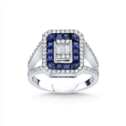 14ct/14K White Gold Natural Sapphire & Diamond Ring – Sapphire Diamond Halo 0.44ct