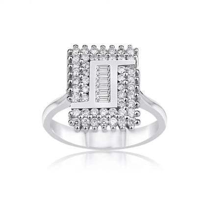 14ct/14K White Gold Natural Diamond Ring – Geometric Baguette Diamond Frame 0.62ct