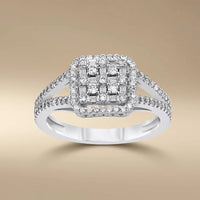14ct/14K White Gold Natural Diamond Ring – Diamond Cluster Halo 0.95ct