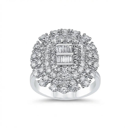 14ct/14K White Gold Natural Diamond Ring – Vintage Floral Diamond Cluster 1.43ct