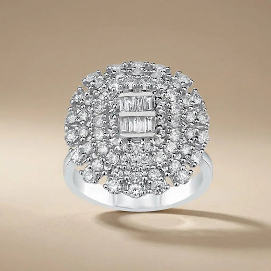 14ct/14K White Gold Natural Diamond Ring – Vintage Floral Diamond Cluster 1.43ct