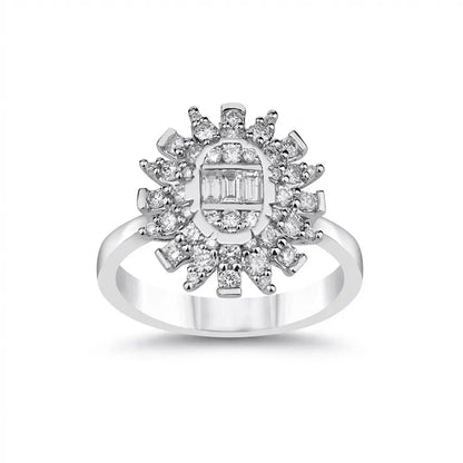 14ct/14K White Gold Natural Diamond Ring – Sunburst Diamond Cluster 0.71ct