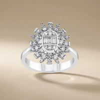 14ct/14K White Gold Natural Diamond Ring – Sunburst Diamond Cluster 0.71ct