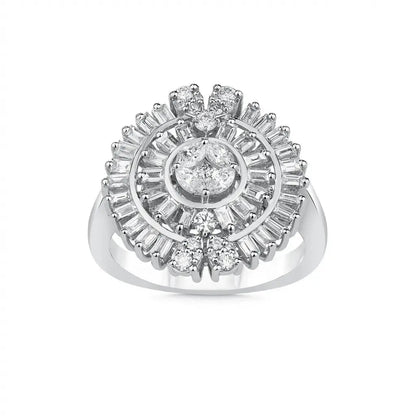 14ct/14K White Gold Natural Diamond Ring – Floral Baguette Halo Diamond 1.2ct