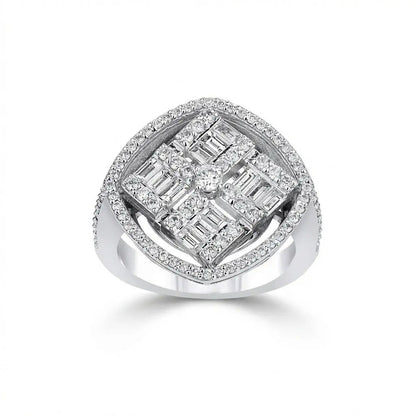 14ct/14K White Gold Natural Diamond Ring – Square Halo Cluster 1.28ct