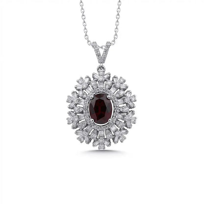 14ct/14K White Gold Ruby & Diamond Necklace – Ruby Sunburst Diamond 2.68ct