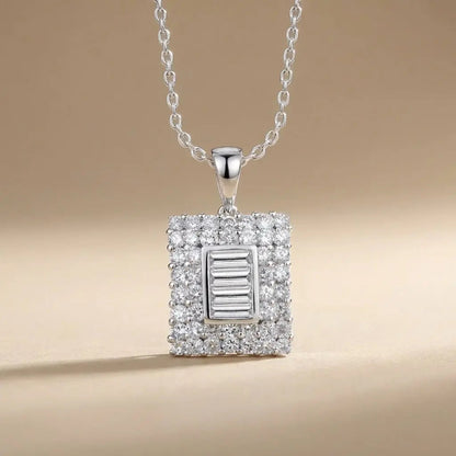 14ct/14K White Gold Natural Diamond Pendant – Square Baguette Diamond Cluster 1.02ct