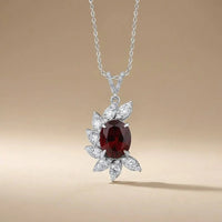 14ct/14K White Gold Ruby & Diamond Pendant – Oval Ruby Diamond Leaf 5.06ct