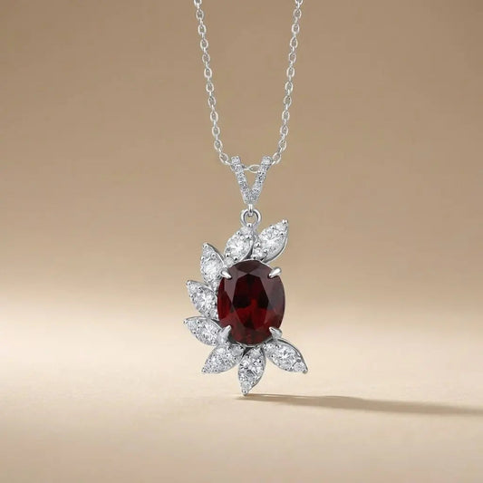 14ct/14K White Gold Ruby & Diamond Pendant – Oval Ruby Diamond Leaf 5.06ct